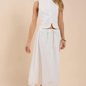 Sadie & Sage Eyelet Top and Drawstring Waist Midi Skirt SET